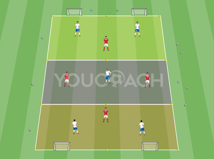 Posesión de balón 5 vs 4 con transiciones y situaciones 2 vs 2